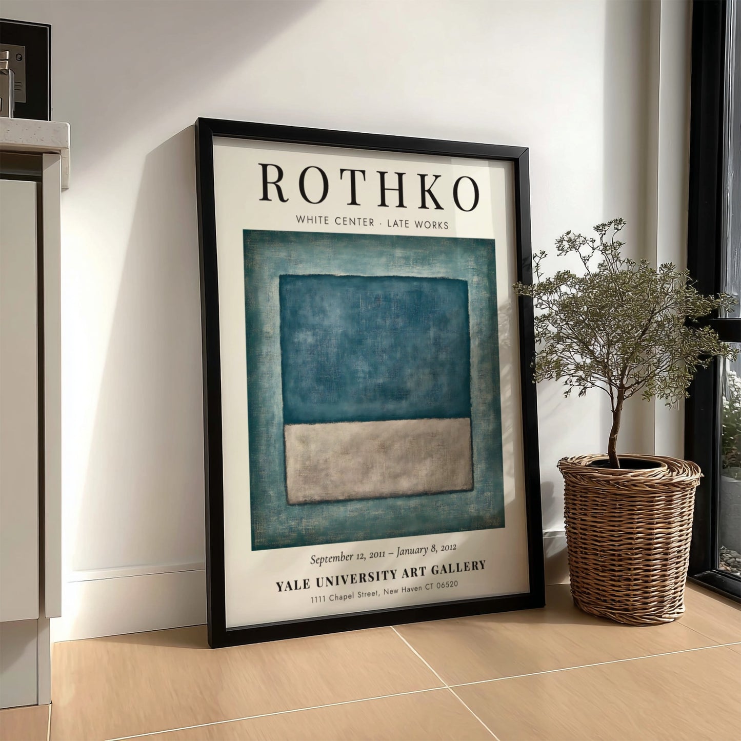 Wall art poster of Mark Rothko White Center featuring blue and grey rectangles.