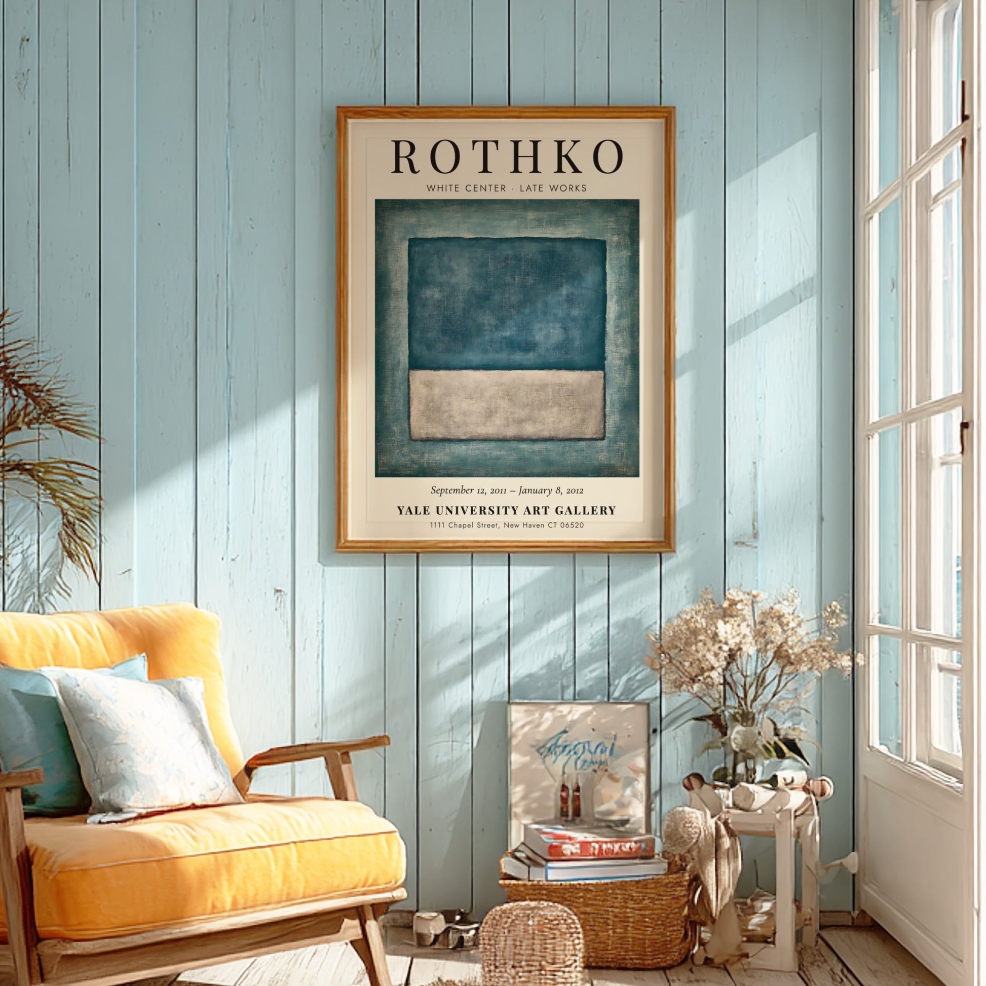 Wall art poster of Mark Rothko White Center featuring blue and grey rectangles.