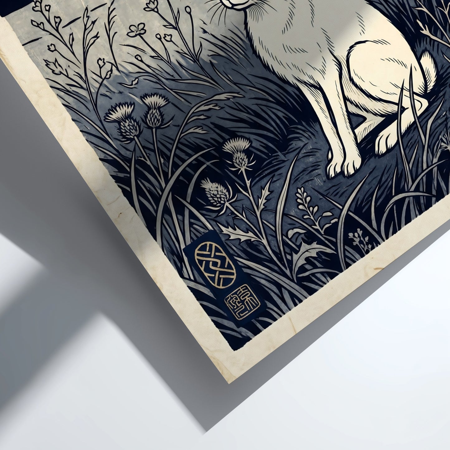 Japanese art style poster featuring a white rabbit under the moonlight