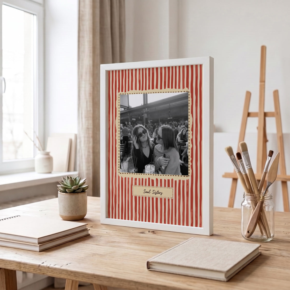 Personalised Soul Sisters - Best Friend Photo Poster shown framed on a wall