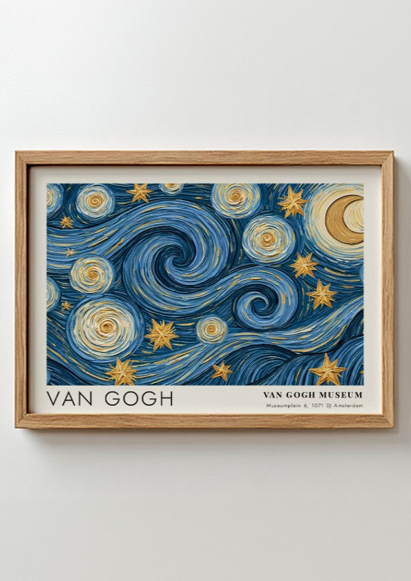 Wildflower Meadow poster featuring swirling blue skies and golden stars in Van Gogh style
