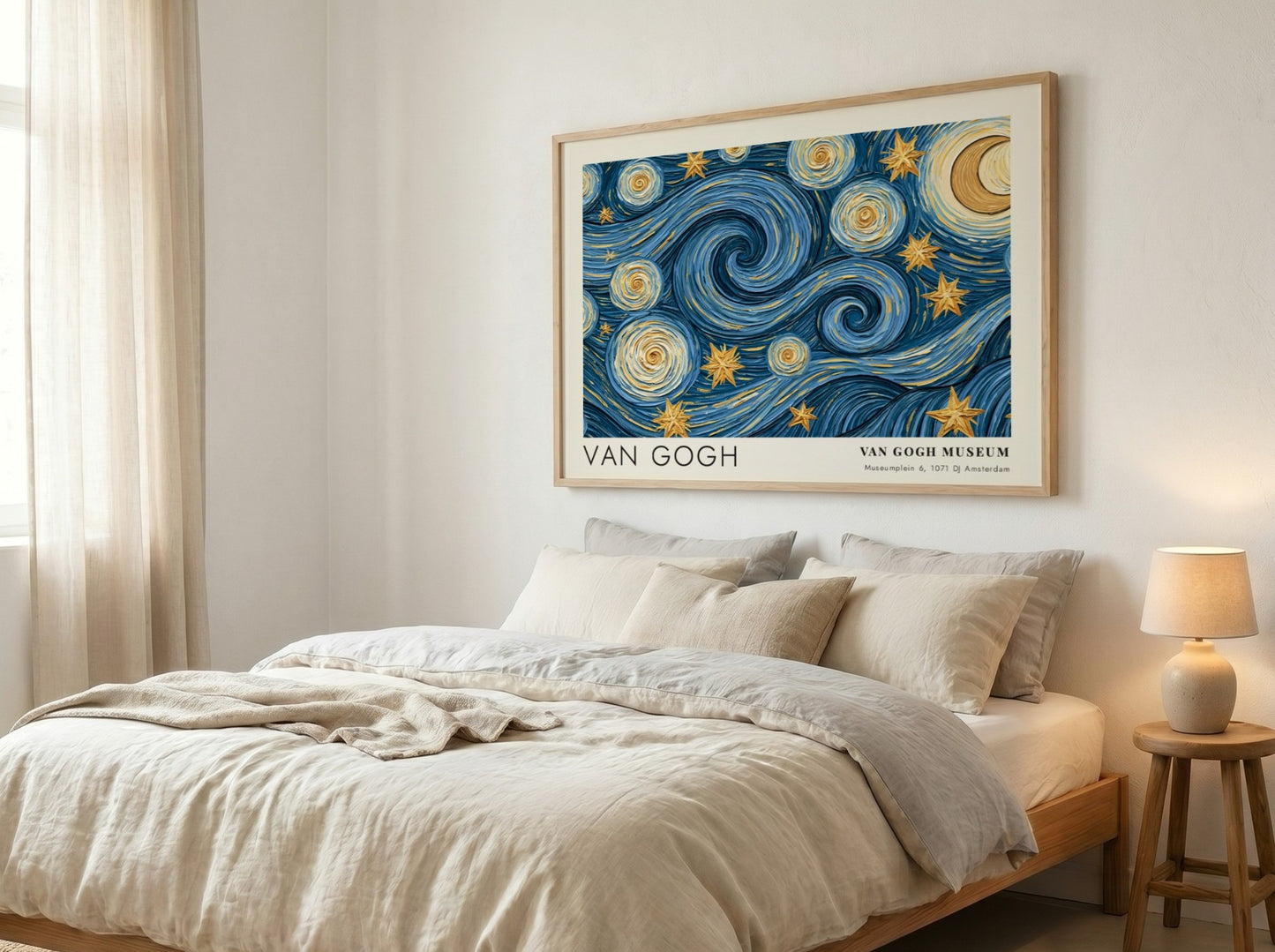 Wildflower Meadow poster featuring swirling blue skies and golden stars in Van Gogh style