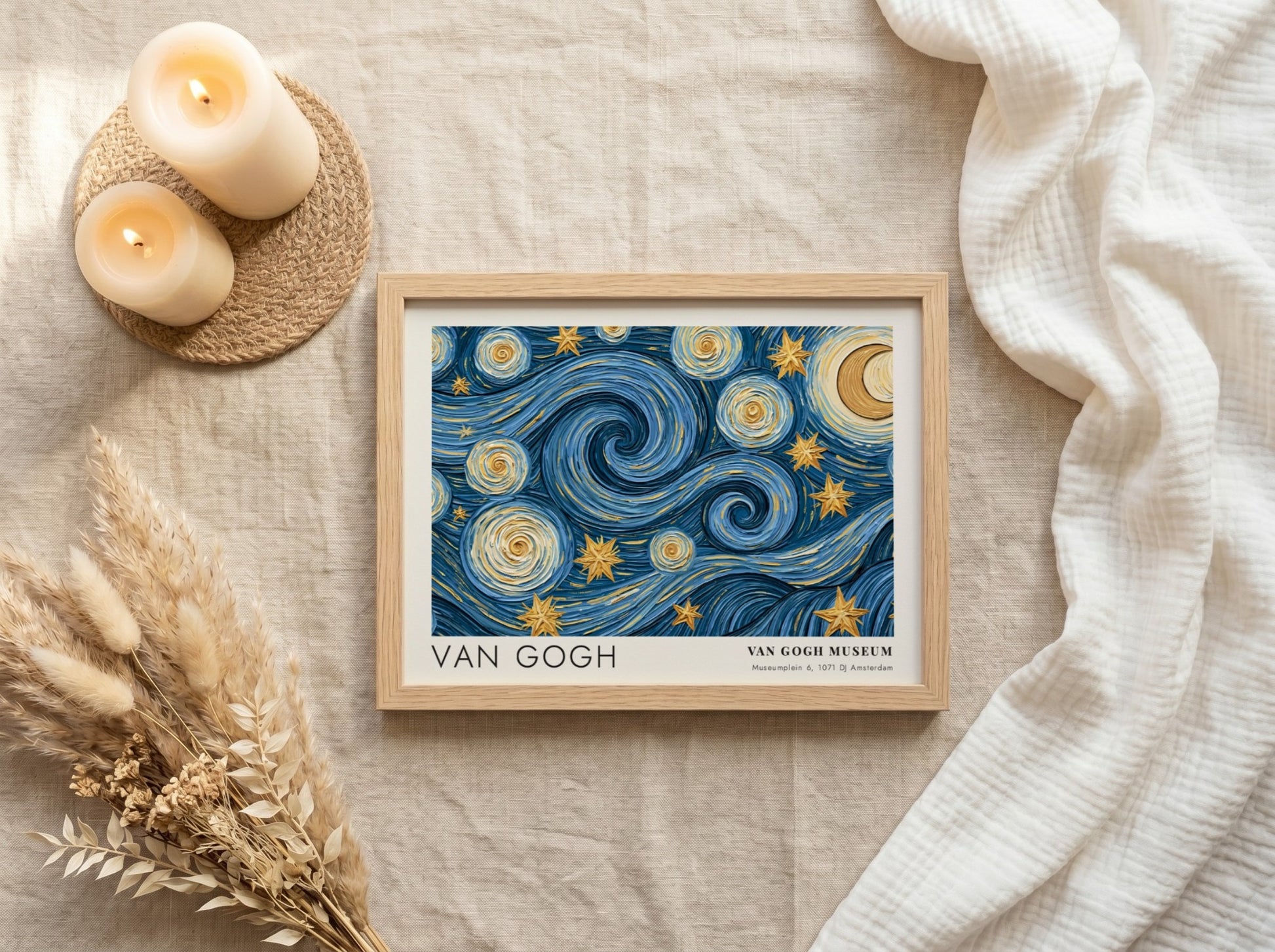 Wildflower Meadow poster featuring swirling blue skies and golden stars in Van Gogh style