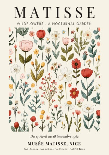 Henri Matisse wildflowers poster featuring colorful floral designs in a vibrant and playful style