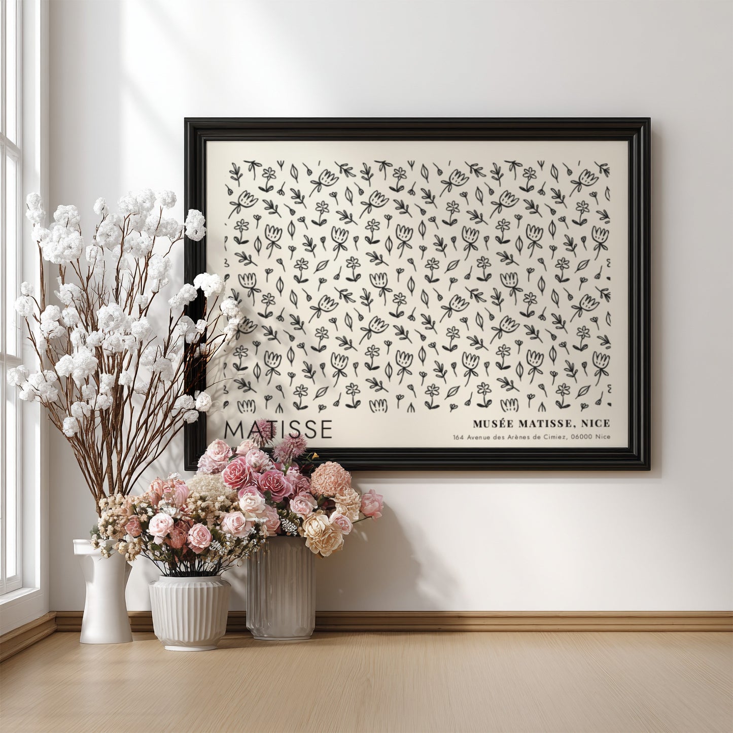 Henri Matisse poster featuring wildflowers in a monochromatic style