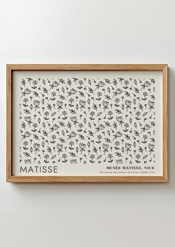 Wildflowers wall art print featuring black line drawings on white background inspired by Henri Matisse's style