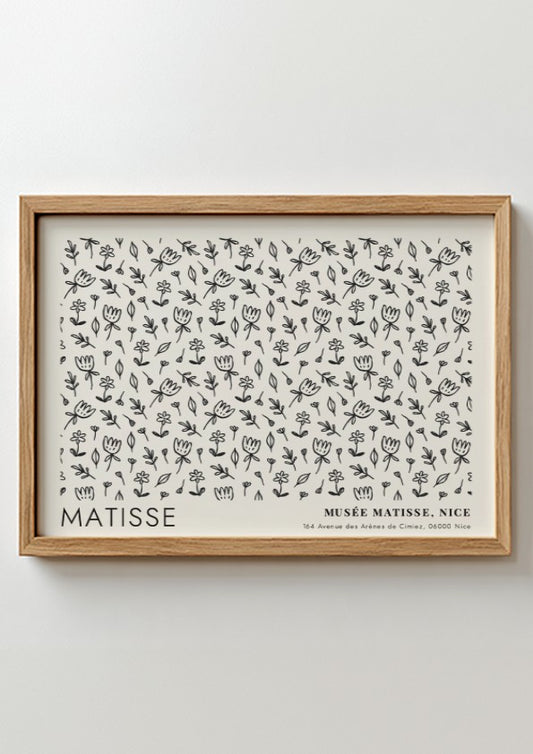 Wildflowers wall art print featuring black line drawings on white background inspired by Henri Matisse's style