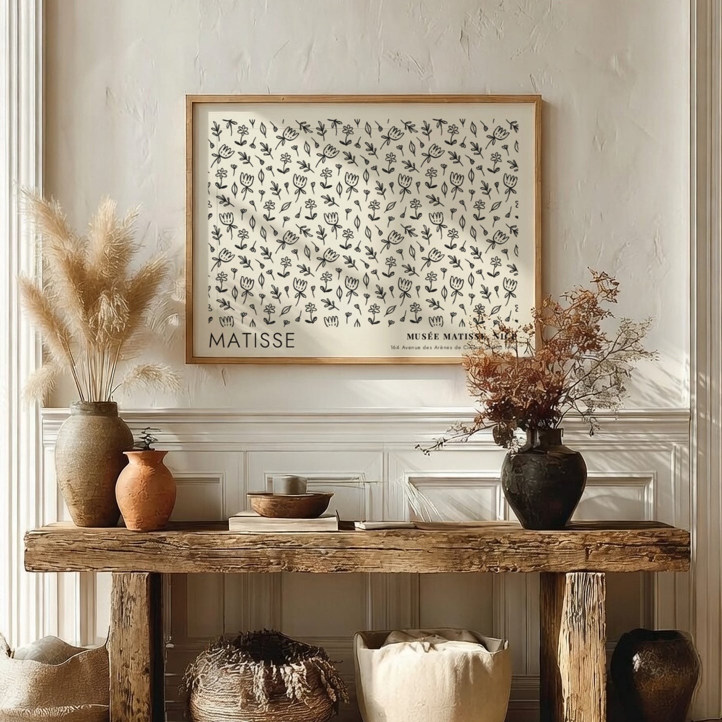 Henri Matisse poster featuring wildflowers in a monochromatic style