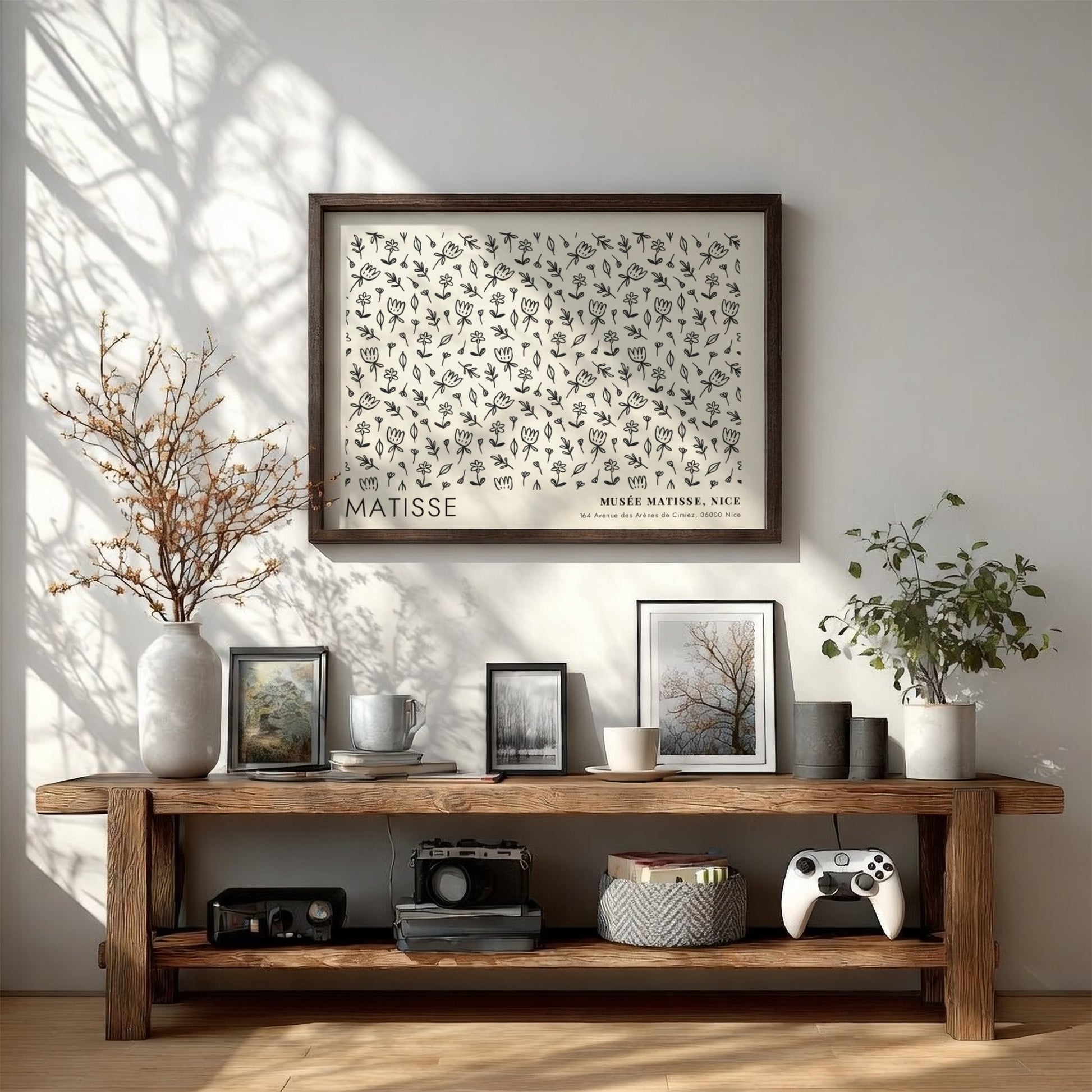 Wildflowers wall art print featuring black line drawings on white background inspired by Henri Matisse's style