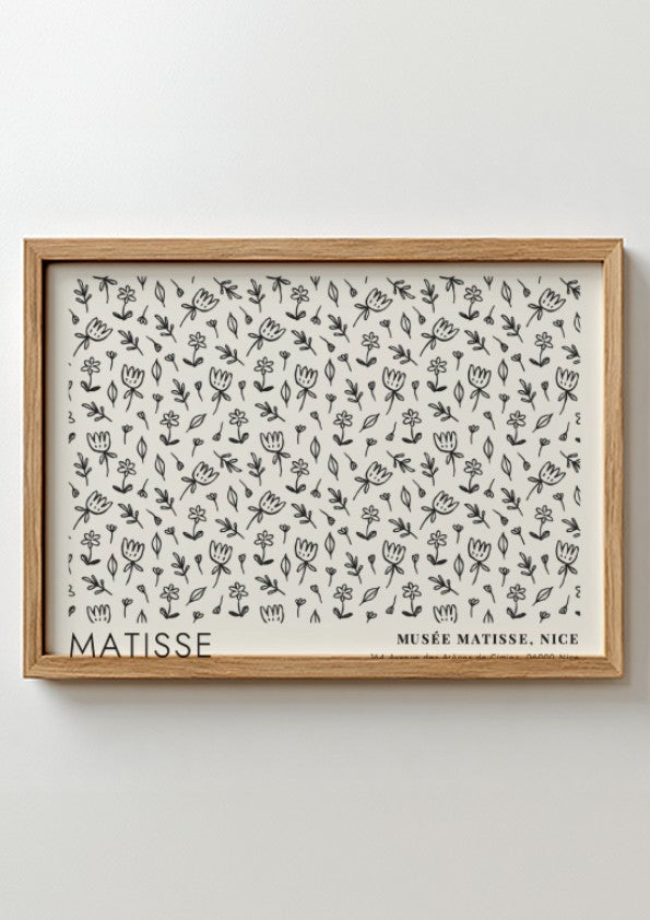 Henri Matisse poster featuring wildflowers in a monochromatic style