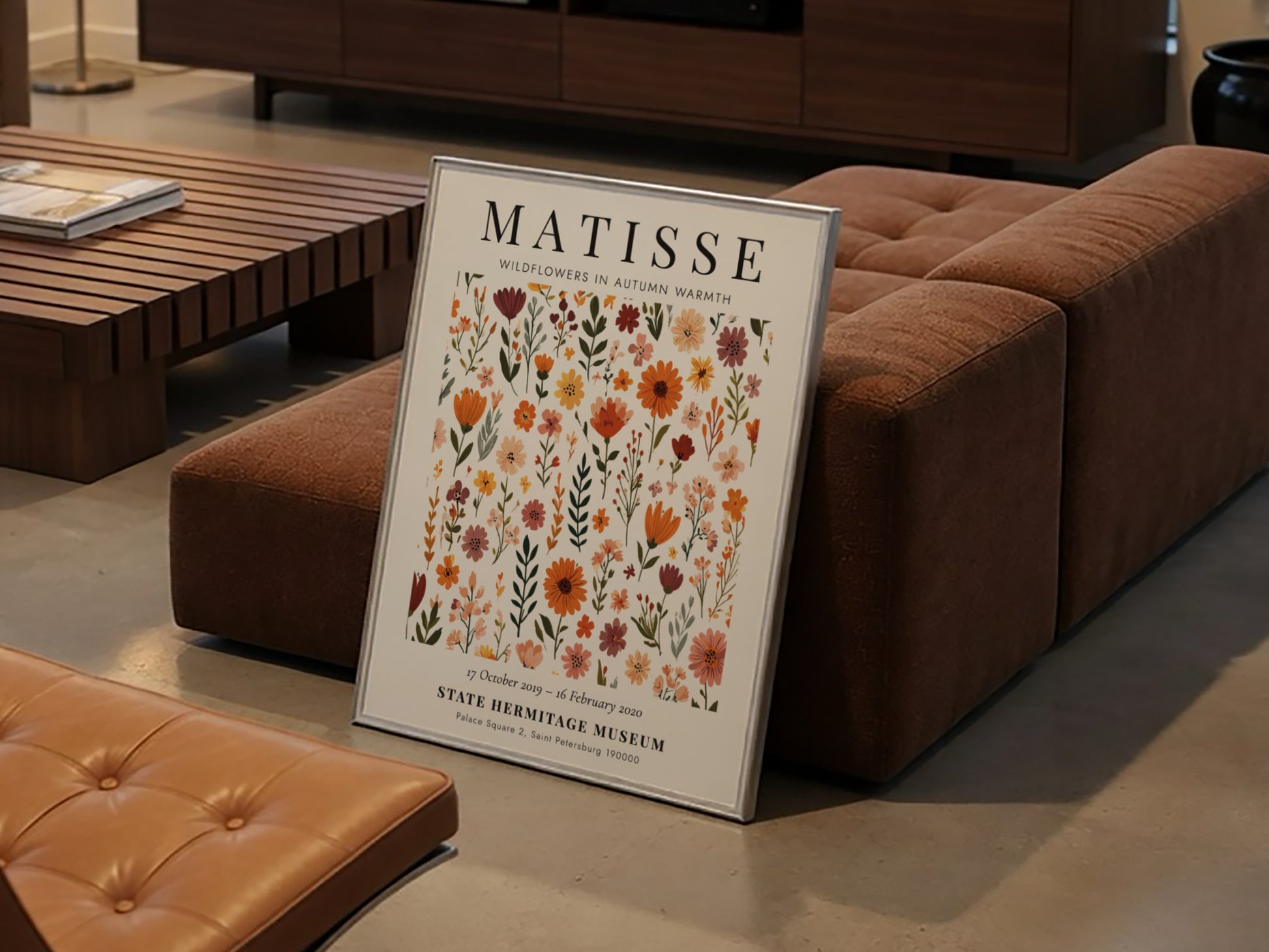 Henri Matisse poster featuring wildflowers in warm autumn colors, floral art for home decor.