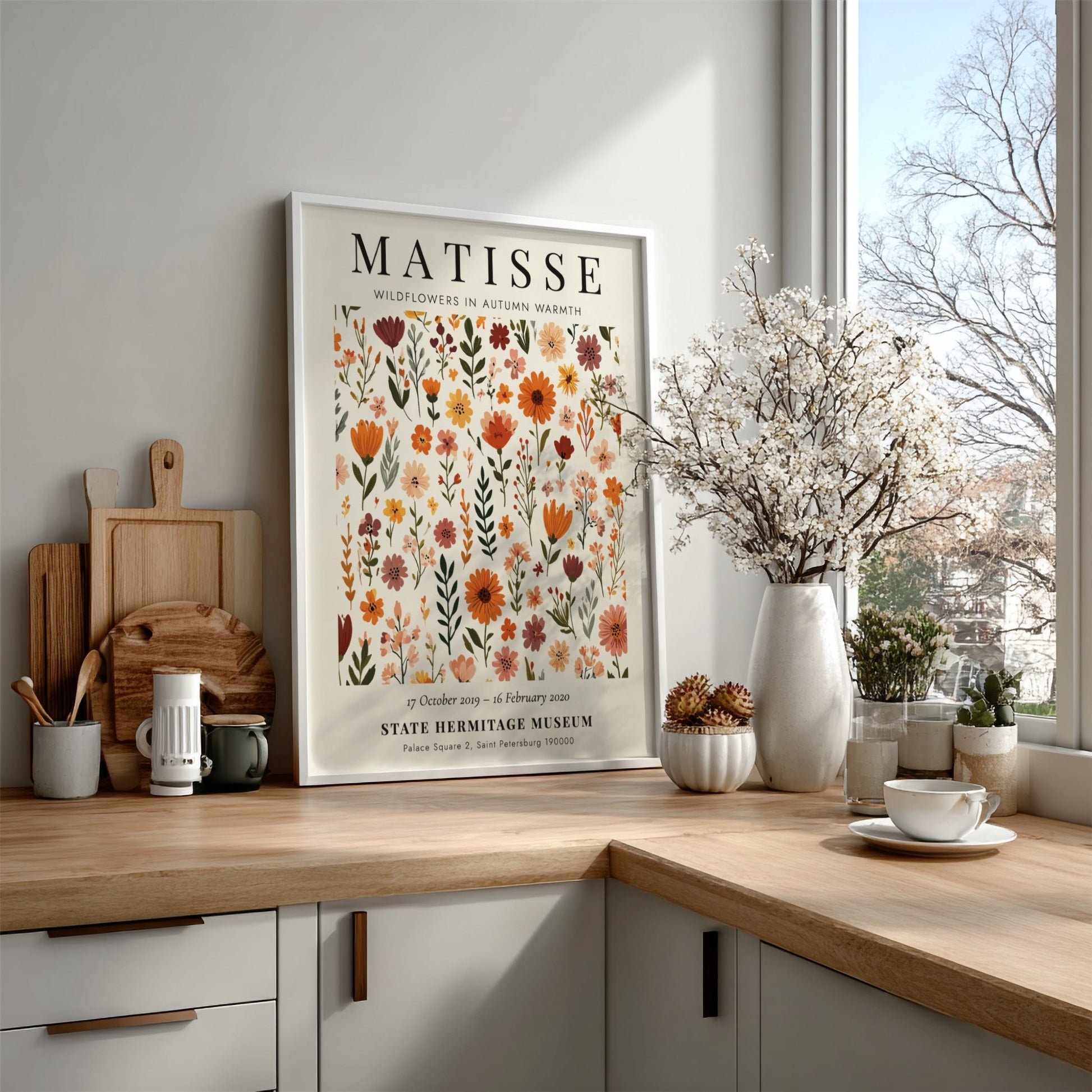 Henri Matisse poster featuring wildflowers in warm autumn colors, floral art for home decor.