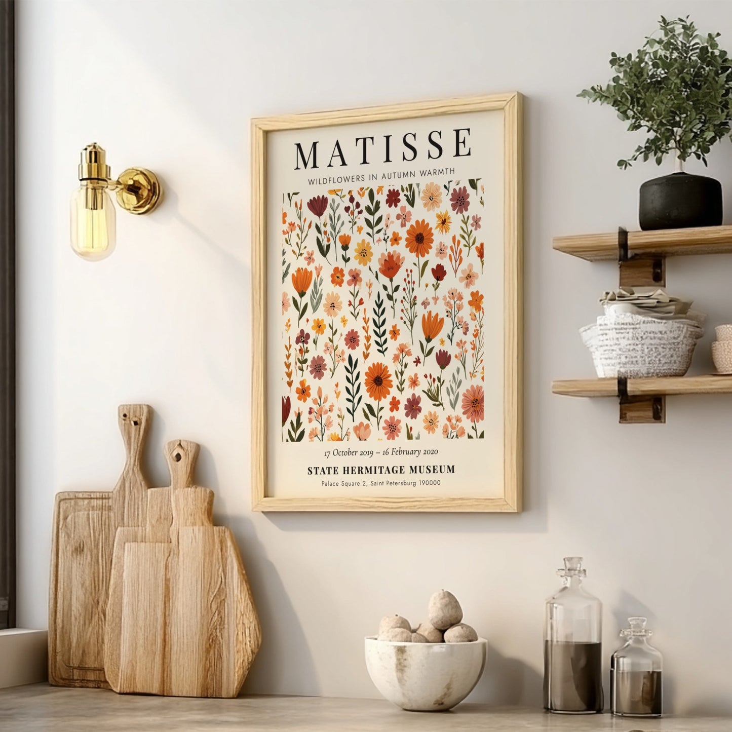 Henri Matisse poster featuring wildflowers in warm autumn colors, floral art for home decor.