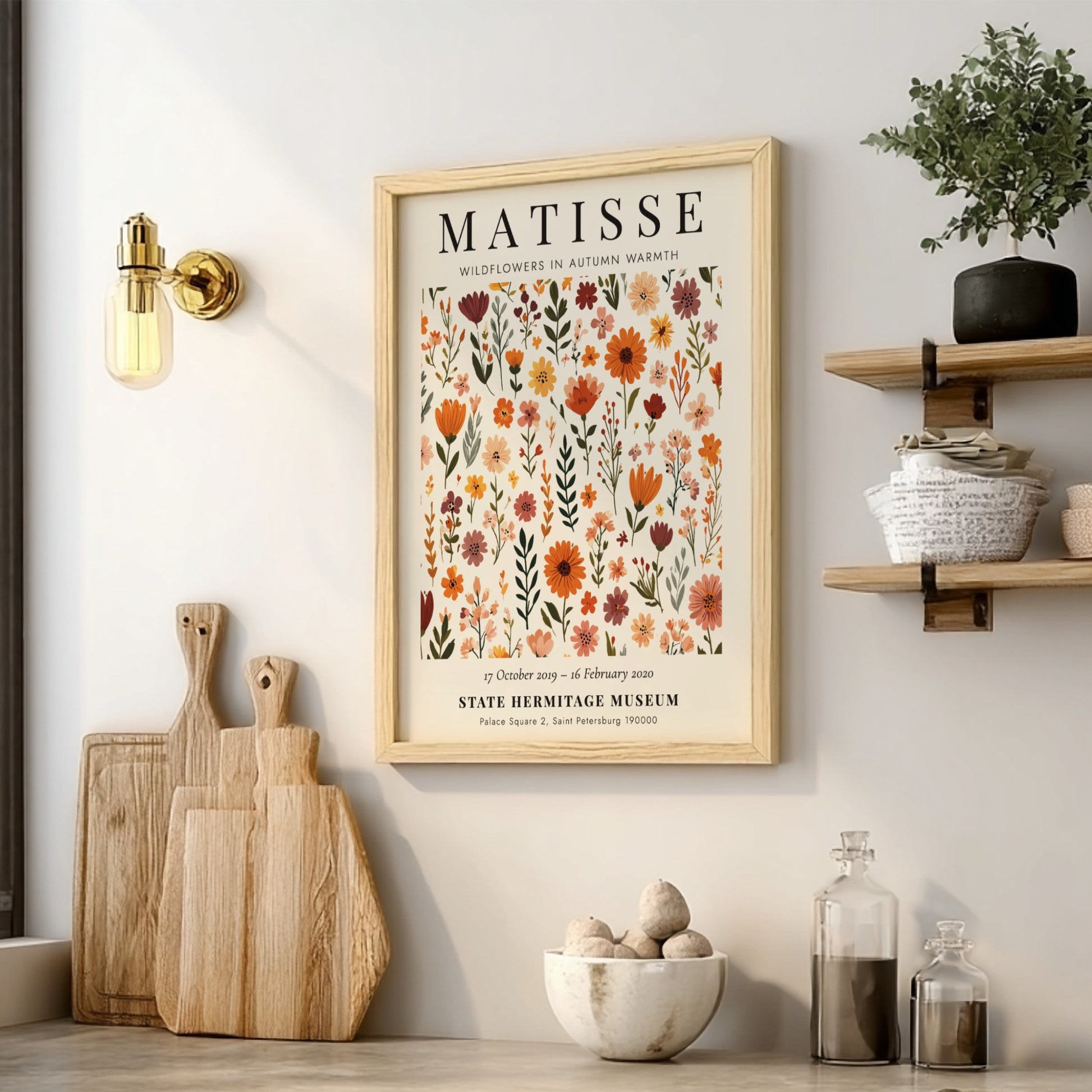 Henri Matisse poster featuring wildflowers in warm autumn colors, floral art for home decor.