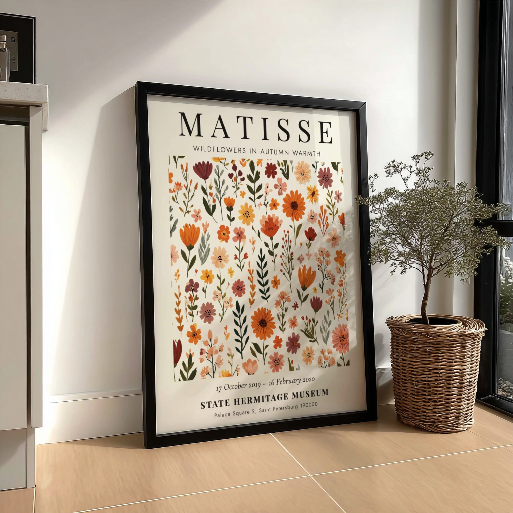 Henri Matisse poster featuring wildflowers in warm autumn colors, floral art for home decor.