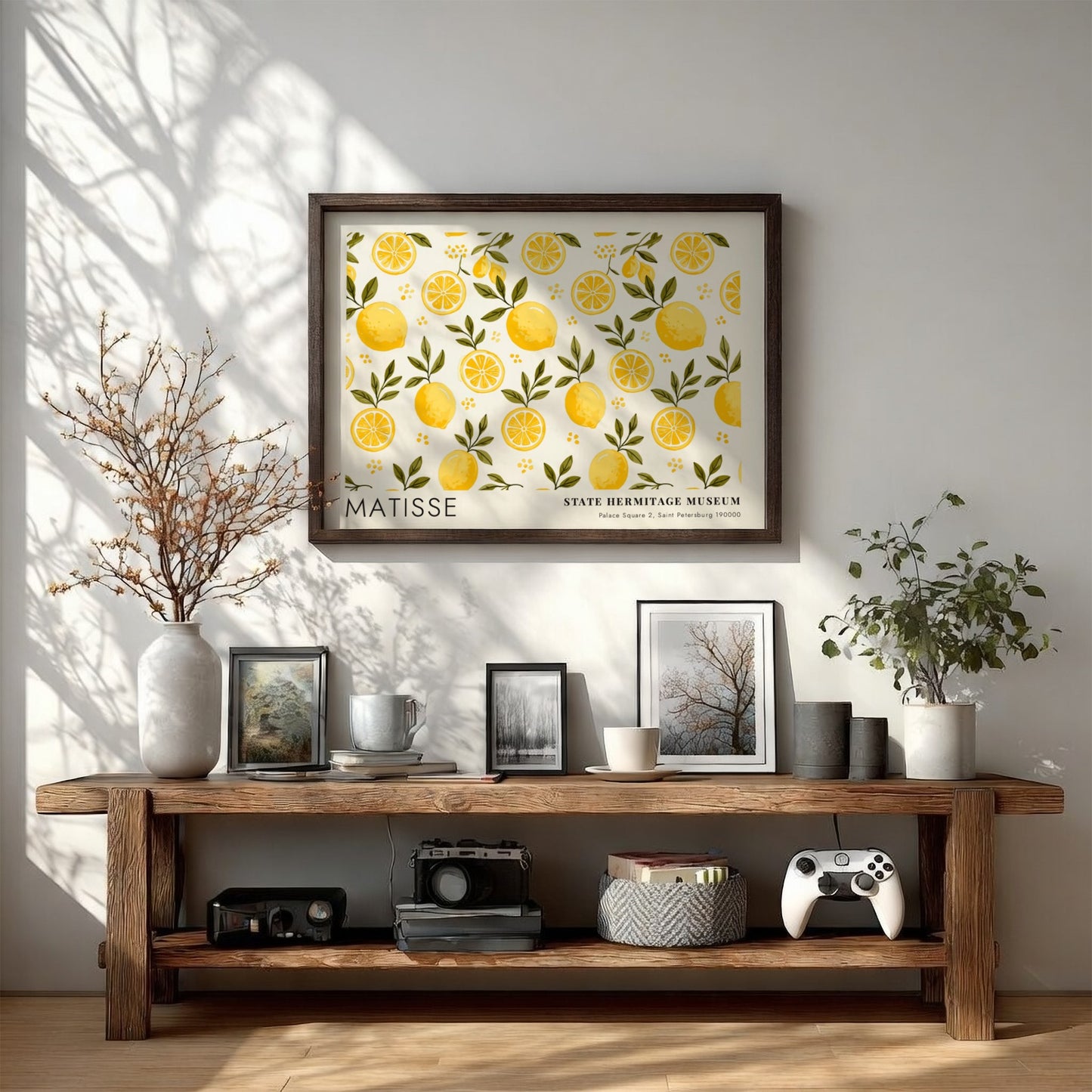 Wildflowers in Autumn Warmth poster featuring vibrant yellow and green floral patterns in a Matisse style