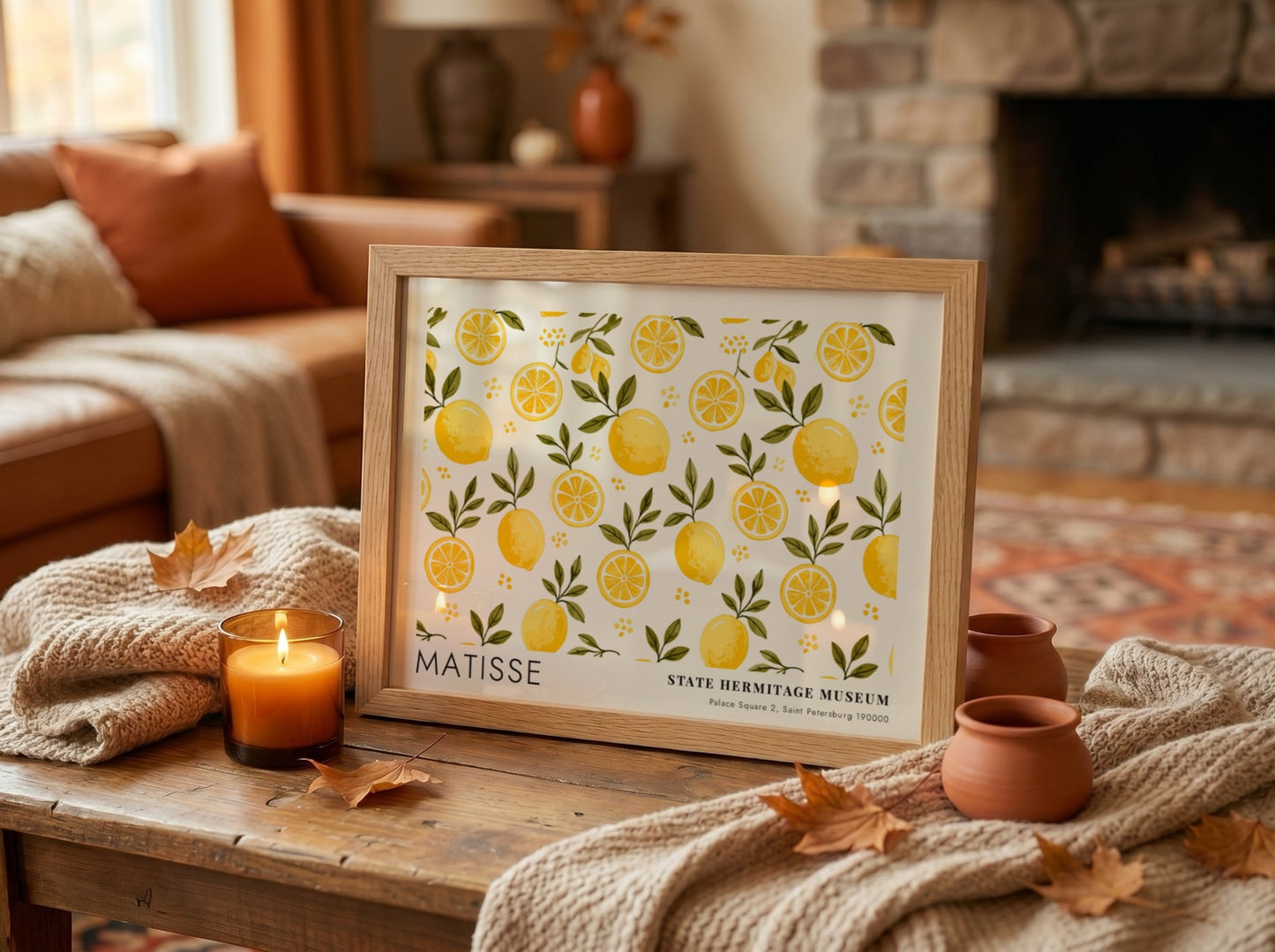 Wildflowers in Autumn Warmth poster featuring vibrant yellow and green floral patterns in a Matisse style