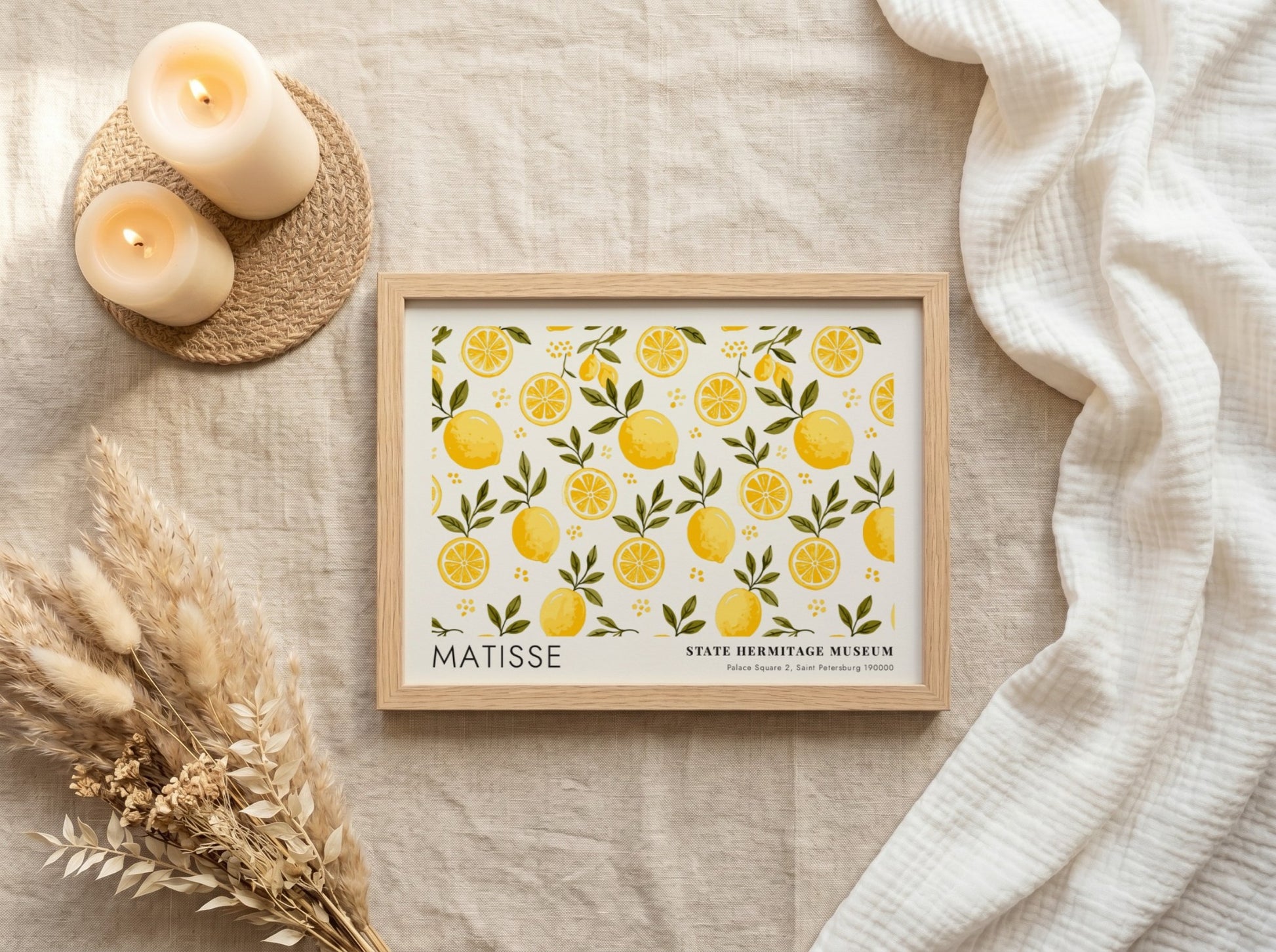 Wildflowers in Autumn Warmth poster featuring vibrant yellow and green floral patterns in a Matisse style