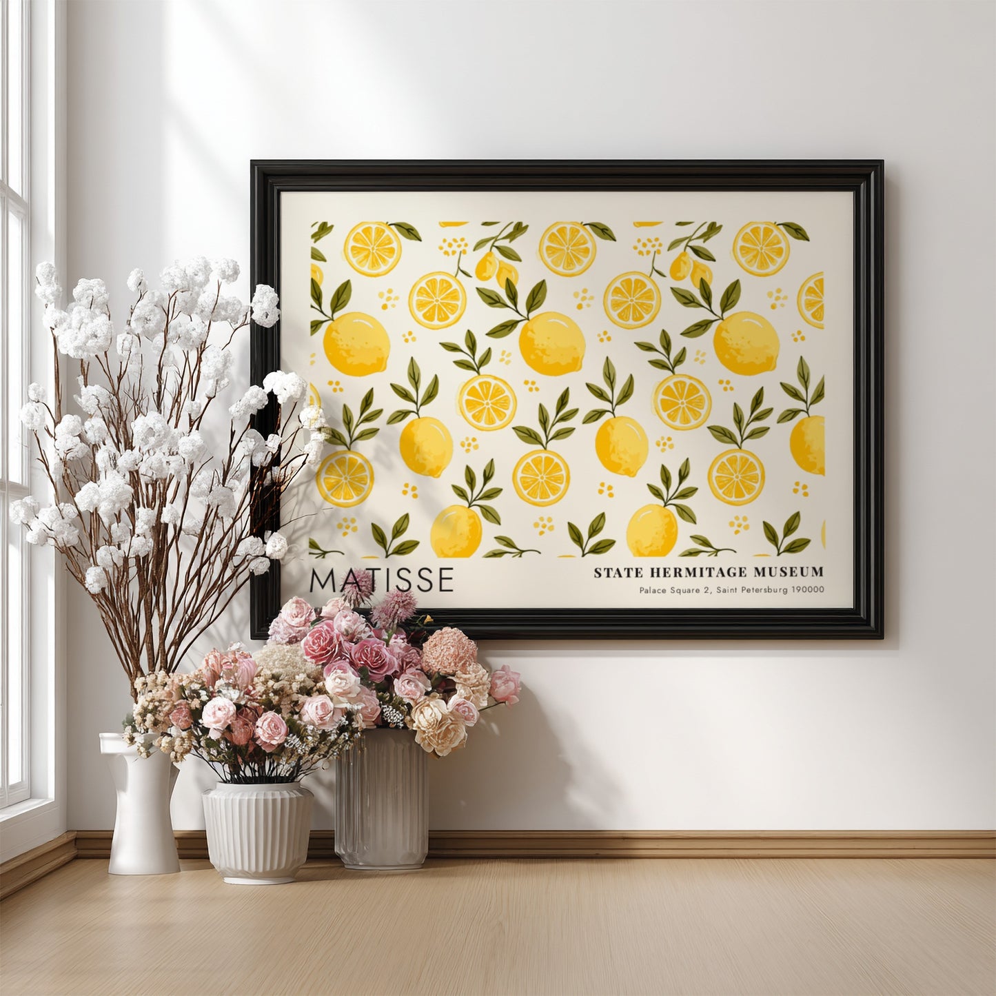 Wildflowers in Autumn Warmth poster featuring vibrant yellow and green floral patterns in a Matisse style
