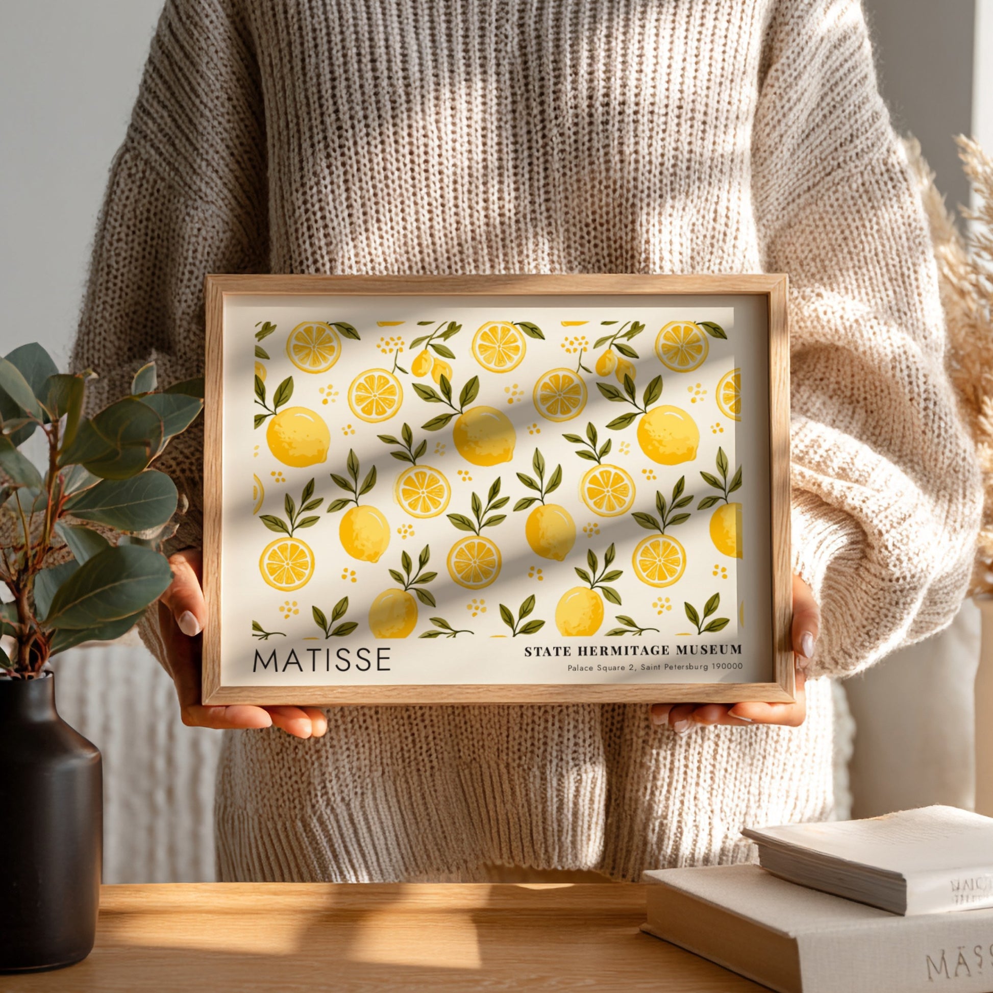 Wildflowers in Autumn Warmth poster featuring vibrant yellow and green floral patterns in a Matisse style