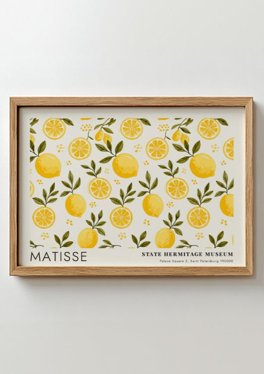 Wildflowers in Autumn Warmth poster featuring vibrant yellow and green floral patterns in a Matisse style