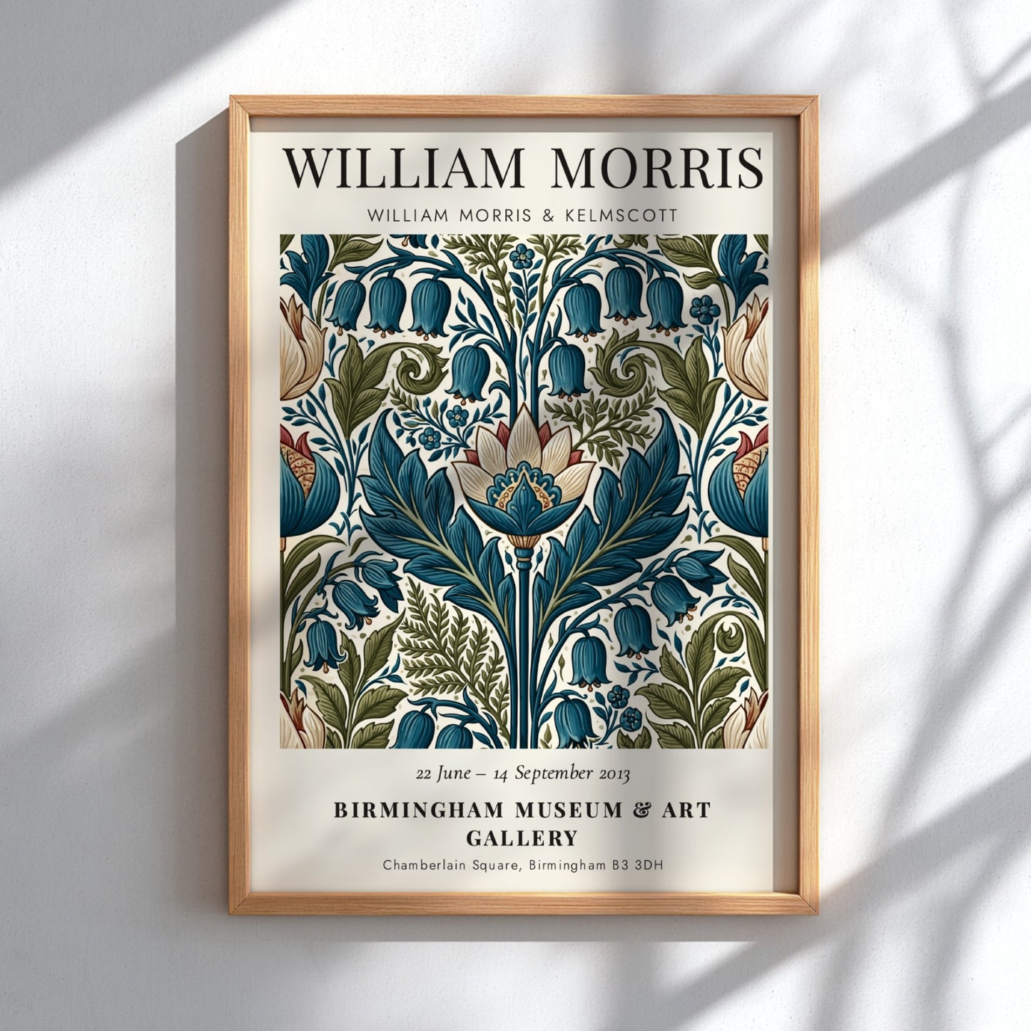 William Morris poster featuring Kelmscott floral design with intricate patterns and rich colors