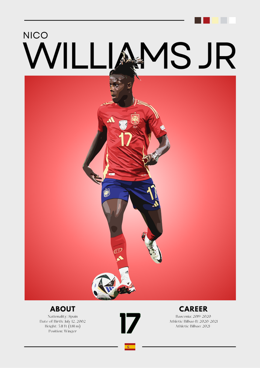 Soccer player in red and blue uniform with ball on red background