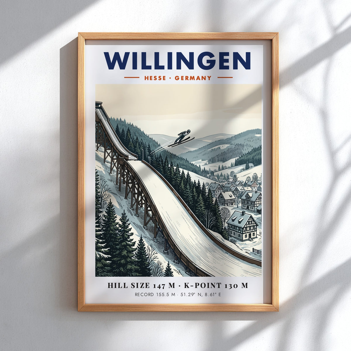 Poster of a ski jumper at the Willingen hill in Hesse Germany winter landscape