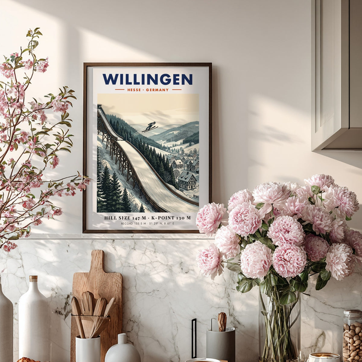 Poster of a ski jumper at the Willingen hill in Hesse Germany winter landscape