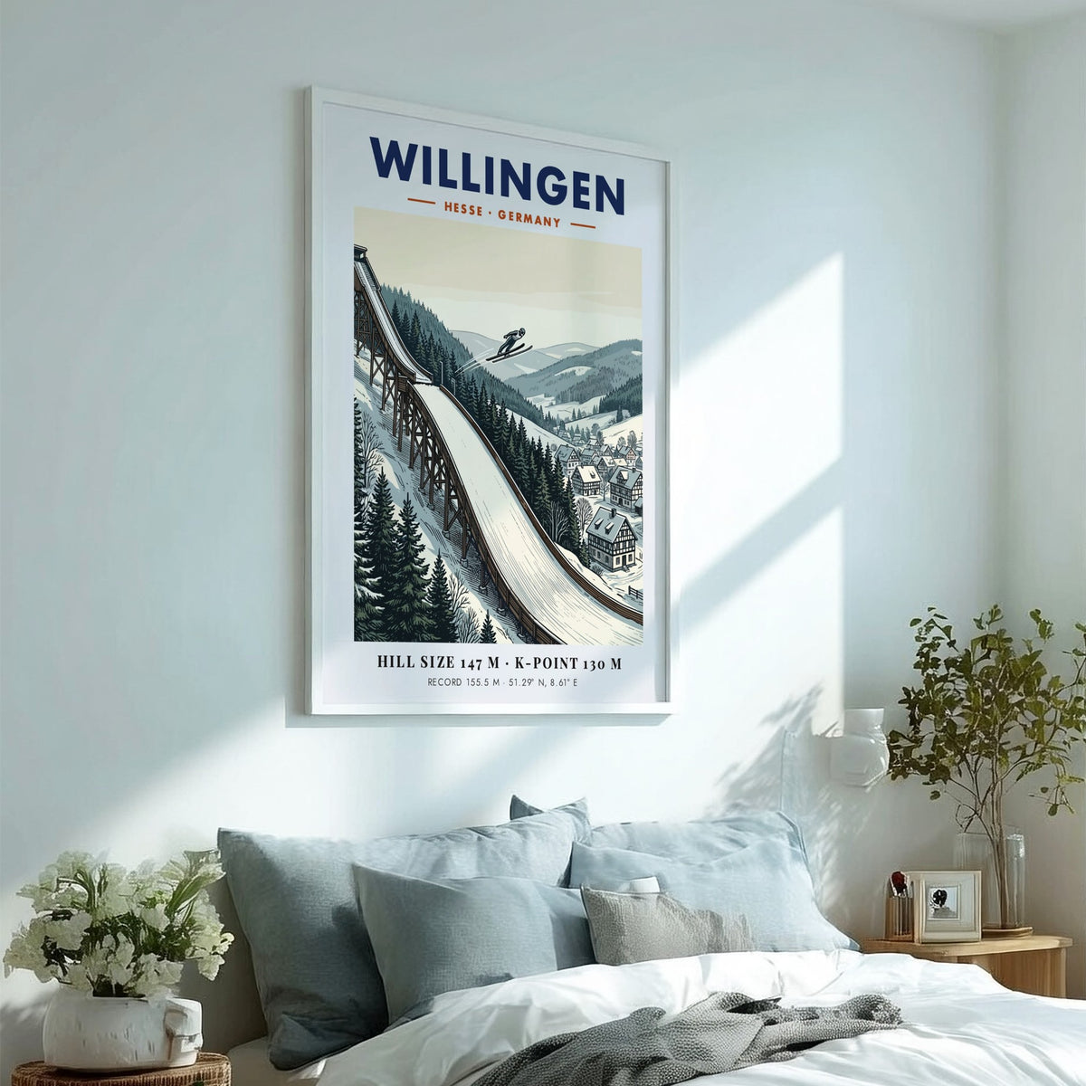 Poster of a ski jumper at the Willingen hill in Hesse Germany winter landscape