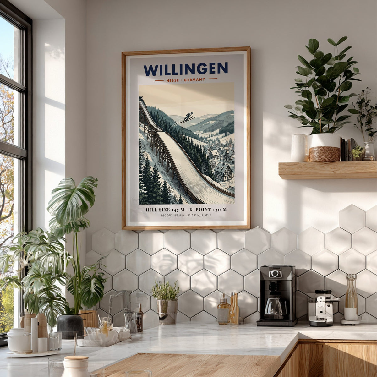 Poster of a ski jumper at the Willingen hill in Hesse Germany winter landscape