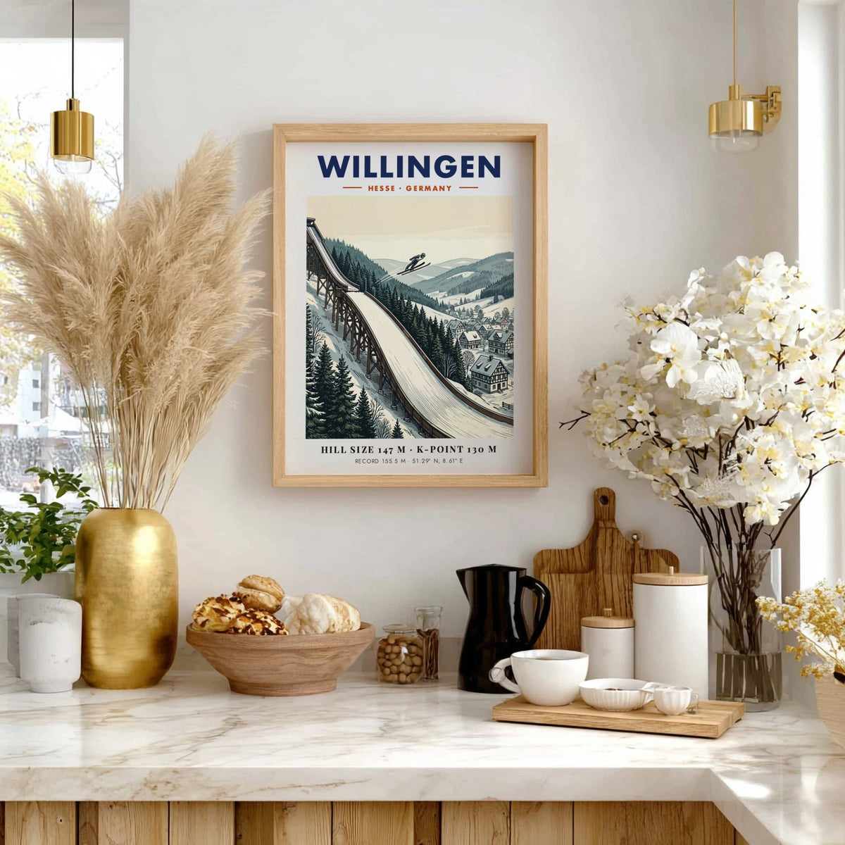 Poster of a ski jumper at the Willingen hill in Hesse Germany winter landscape