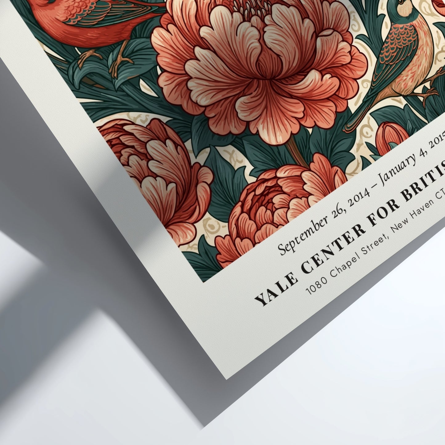 William Morris poster featuring floral motifs in red and green colors, ideal for wall decor