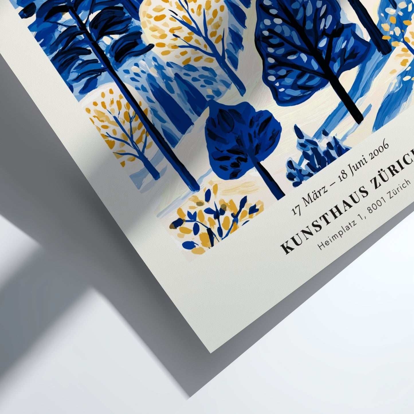 Winter landscape poster featuring Matisse's blue and gold colors, perfect for home decor and wall art.