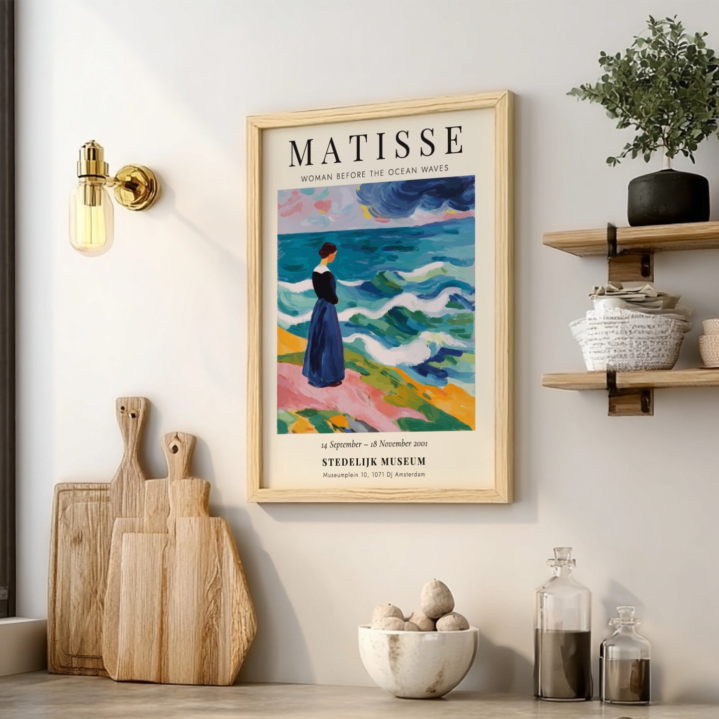Henri Matisse poster featuring a woman by the ocean, vibrant colors, coastal decor