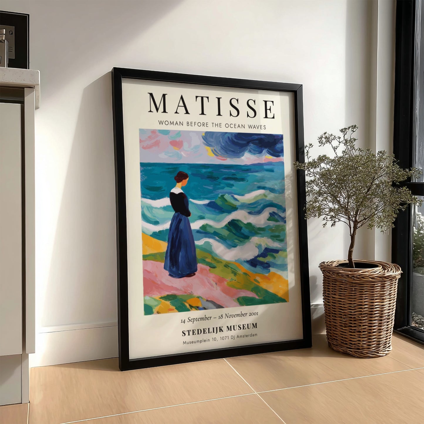 Henri Matisse poster featuring a woman by the ocean, vibrant colors, coastal decor