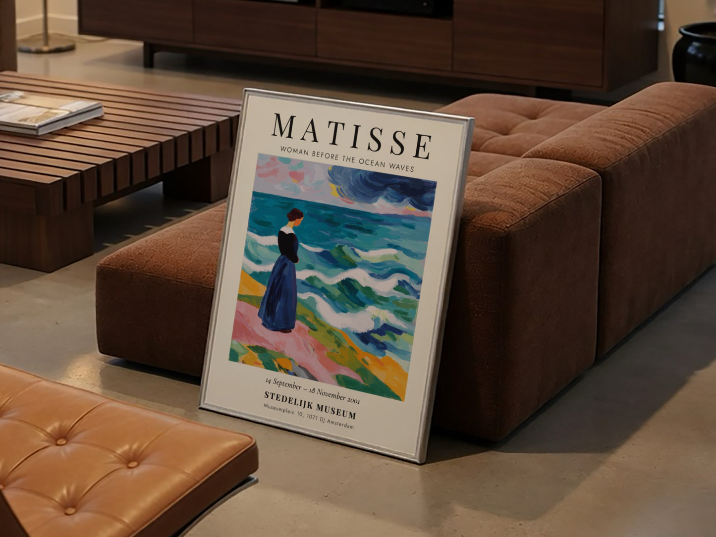 Henri Matisse poster featuring a woman by the ocean, vibrant colors, coastal decor
