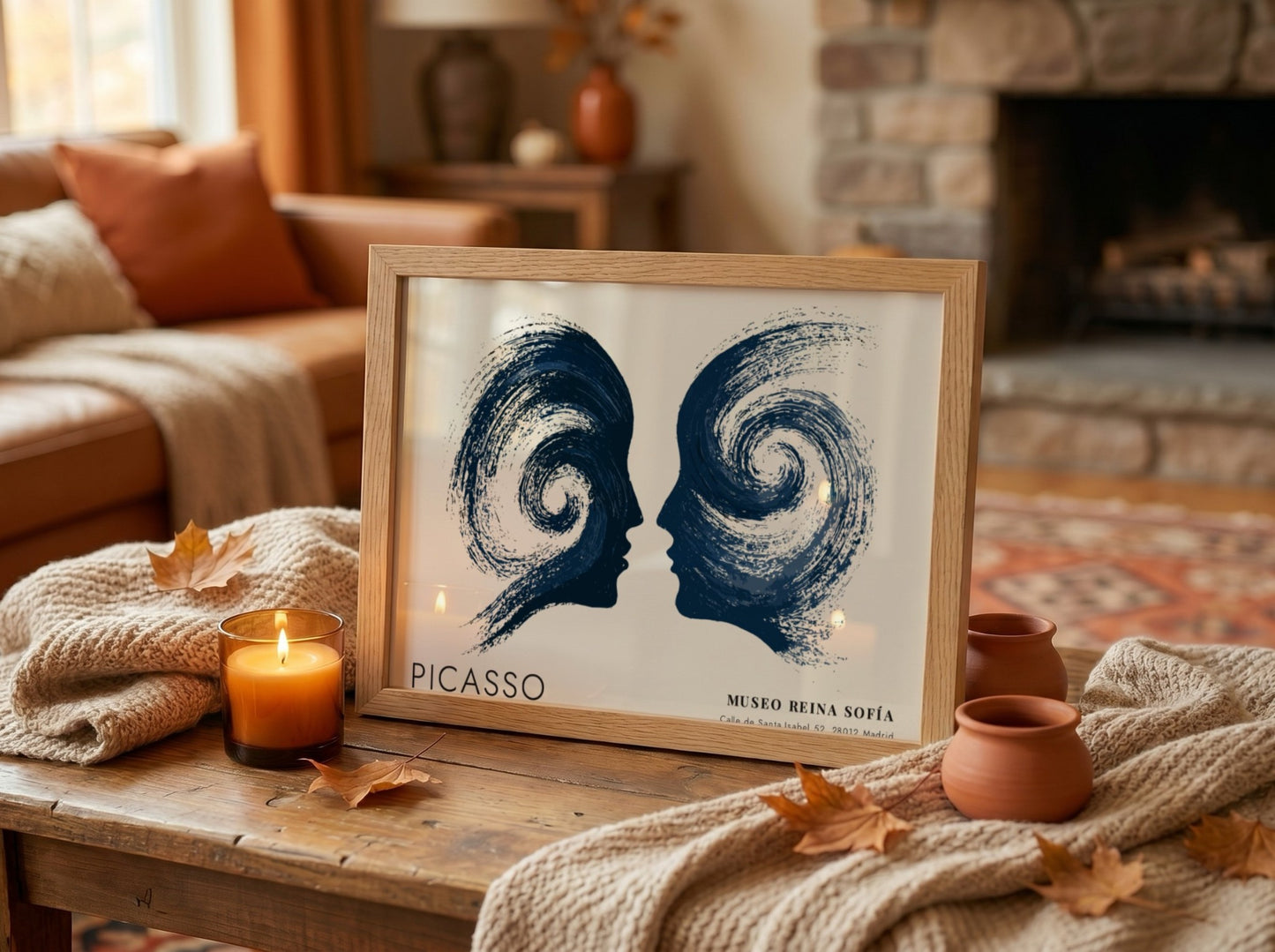 Pablo Picasso poster featuring abstract design of a woman with flowers in vibrant colors