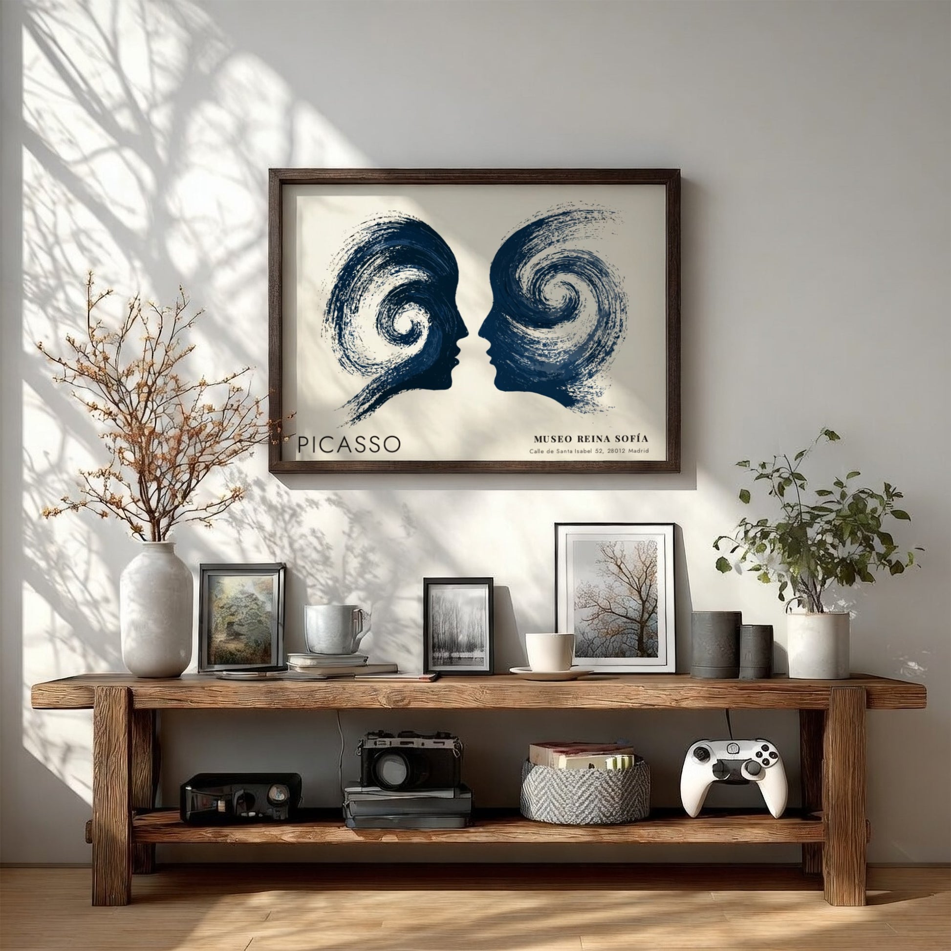 Pablo Picasso poster featuring abstract design of a woman with flowers in vibrant colors