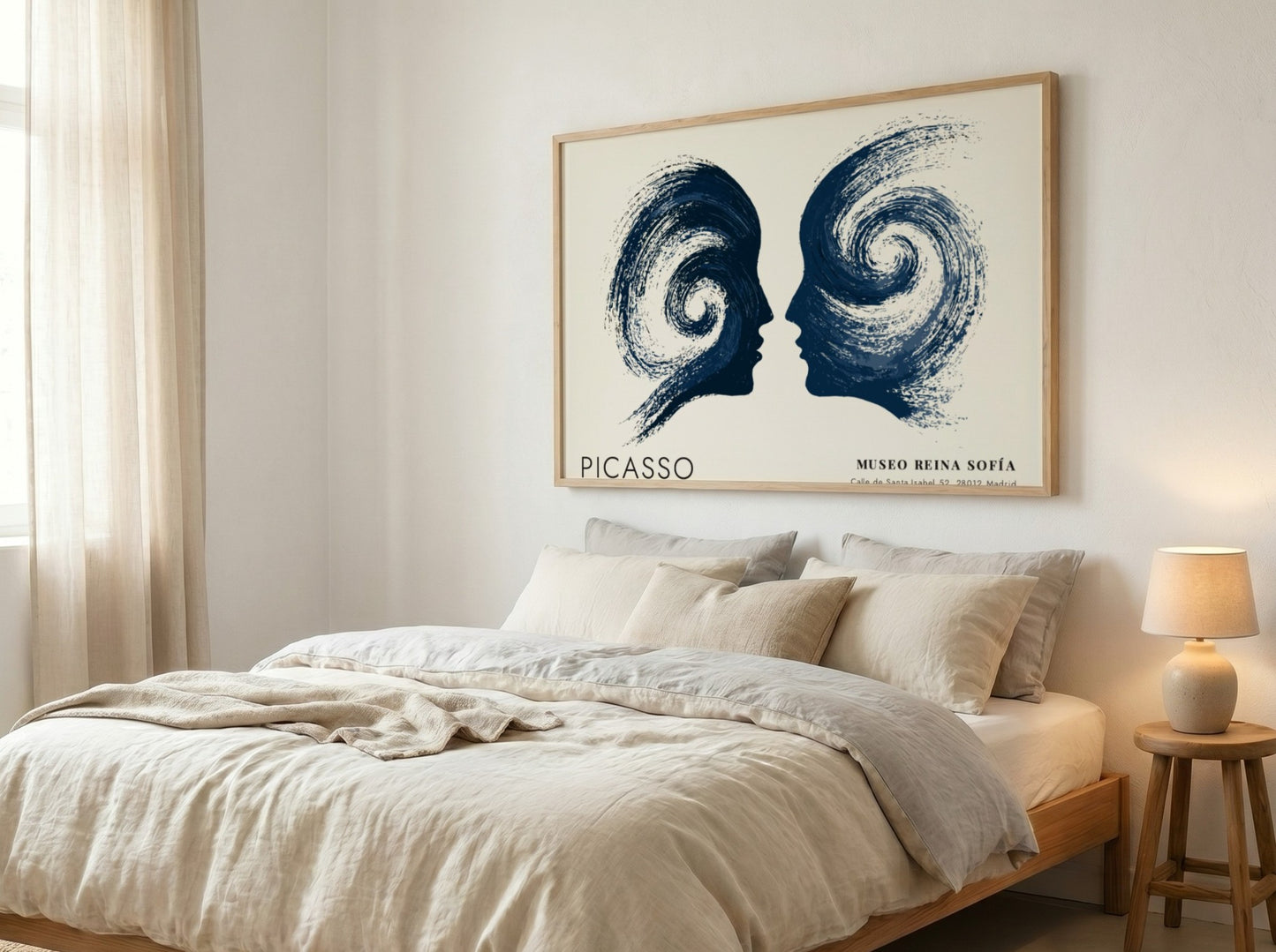Pablo Picasso poster featuring abstract design of a woman with flowers in vibrant colors