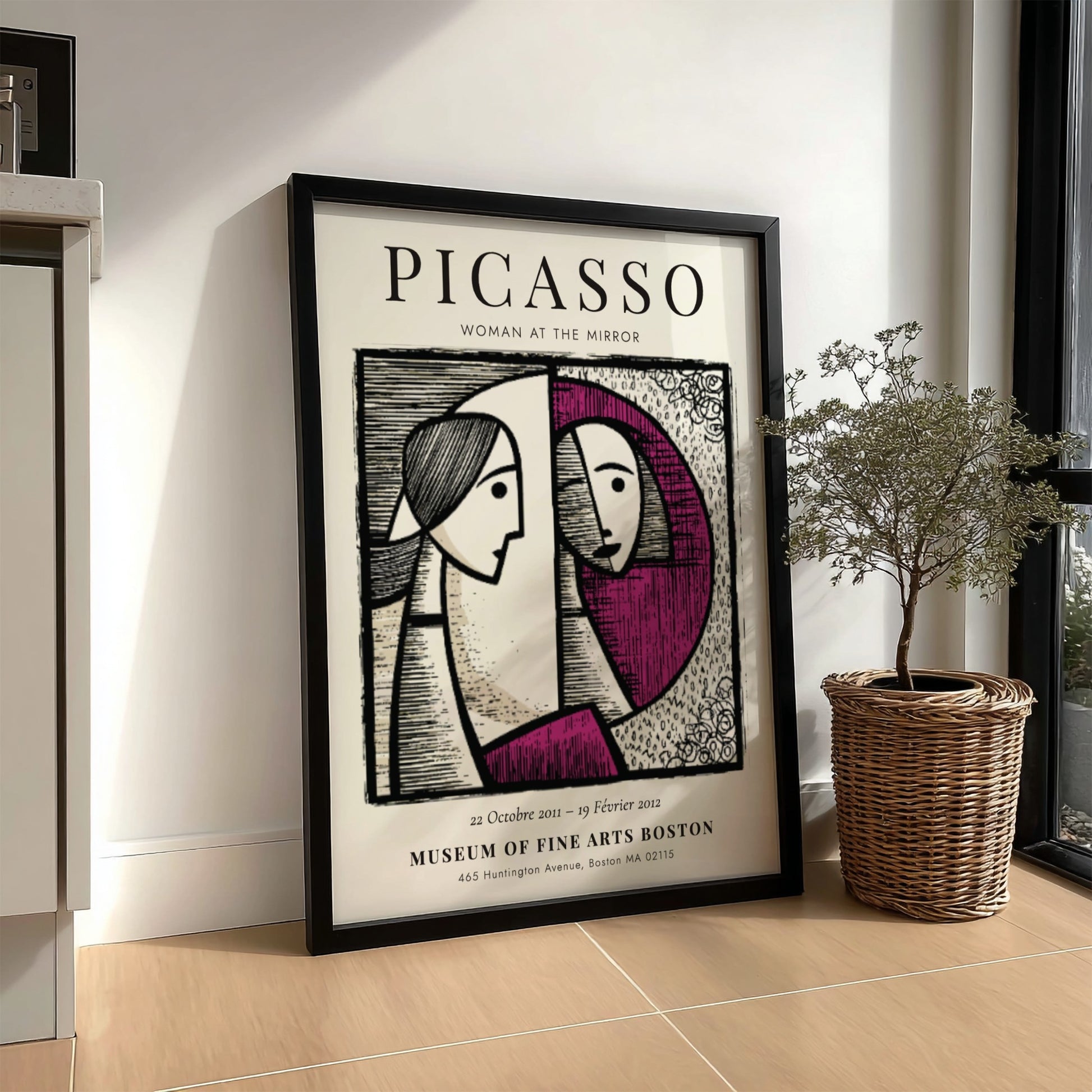 Picasso inspired poster featuring Woman at the Mirror with bold lines and harmonious colors