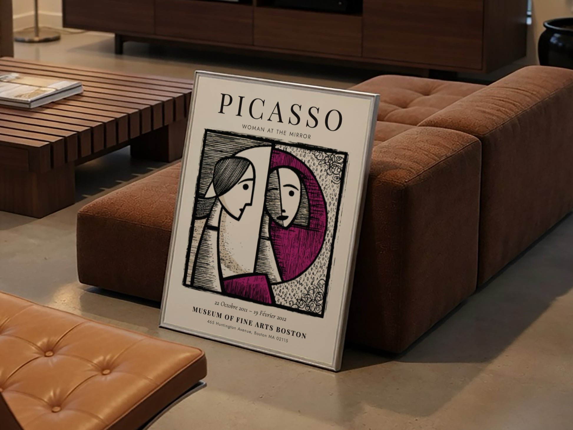 Picasso inspired poster featuring Woman at the Mirror with bold lines and harmonious colors