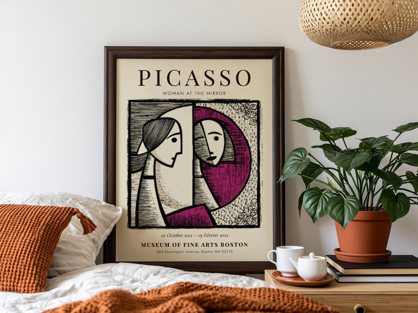 Picasso inspired poster featuring Woman at the Mirror with bold lines and harmonious colors