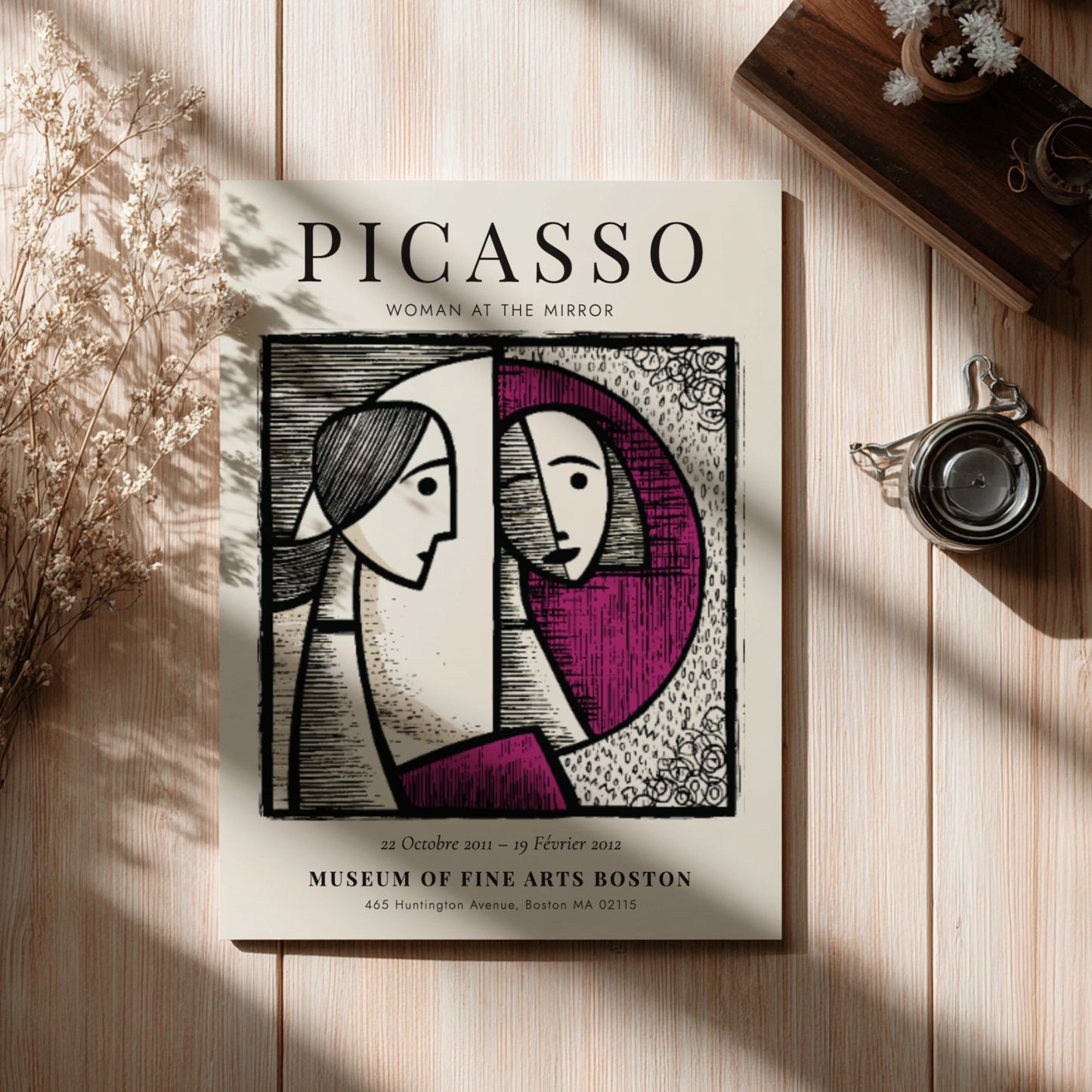 Picasso inspired poster featuring Woman at the Mirror with bold lines and harmonious colors