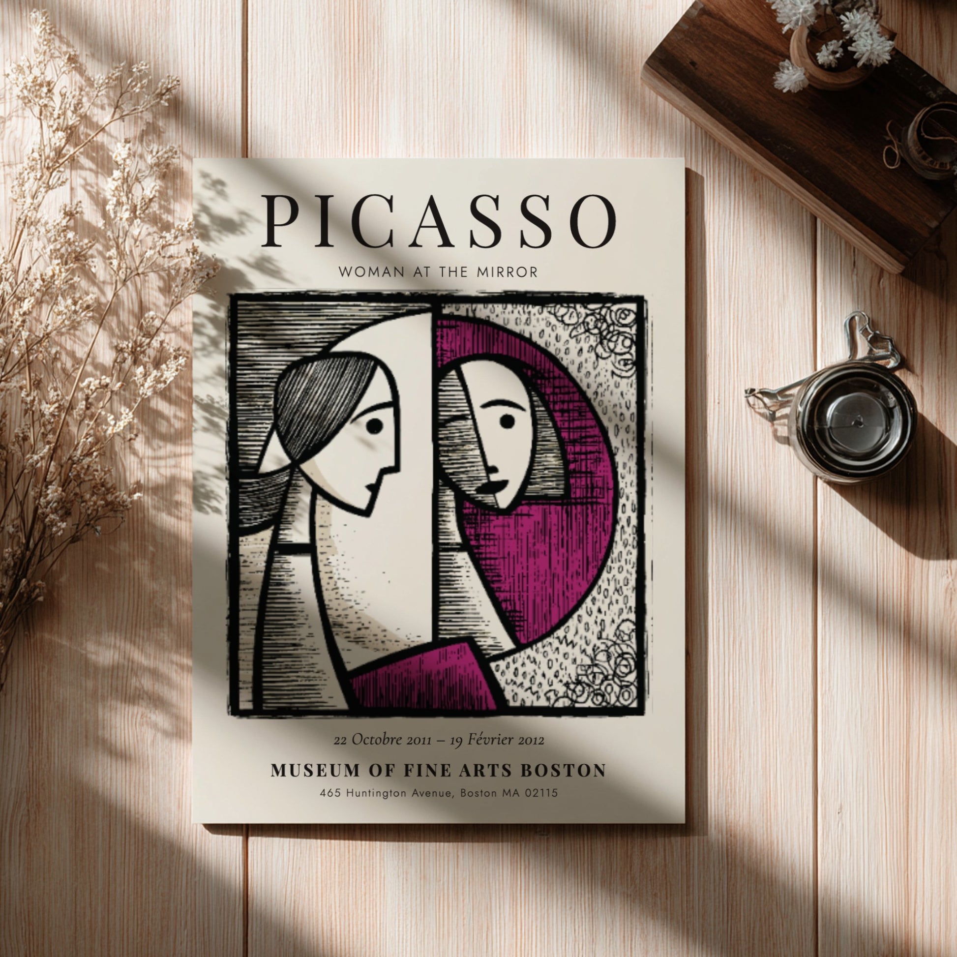 Picasso inspired poster featuring Woman at the Mirror with bold lines and harmonious colors