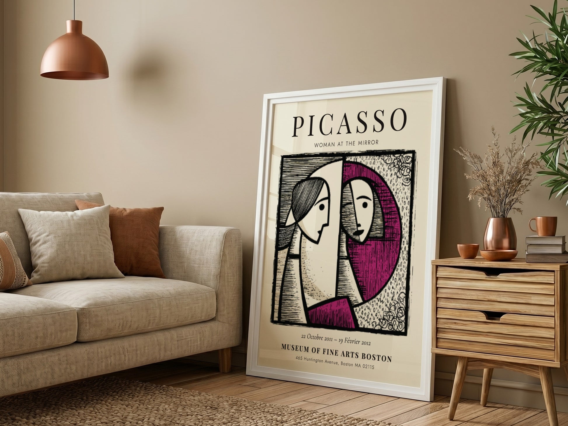 Picasso inspired poster featuring Woman at the Mirror with bold lines and harmonious colors