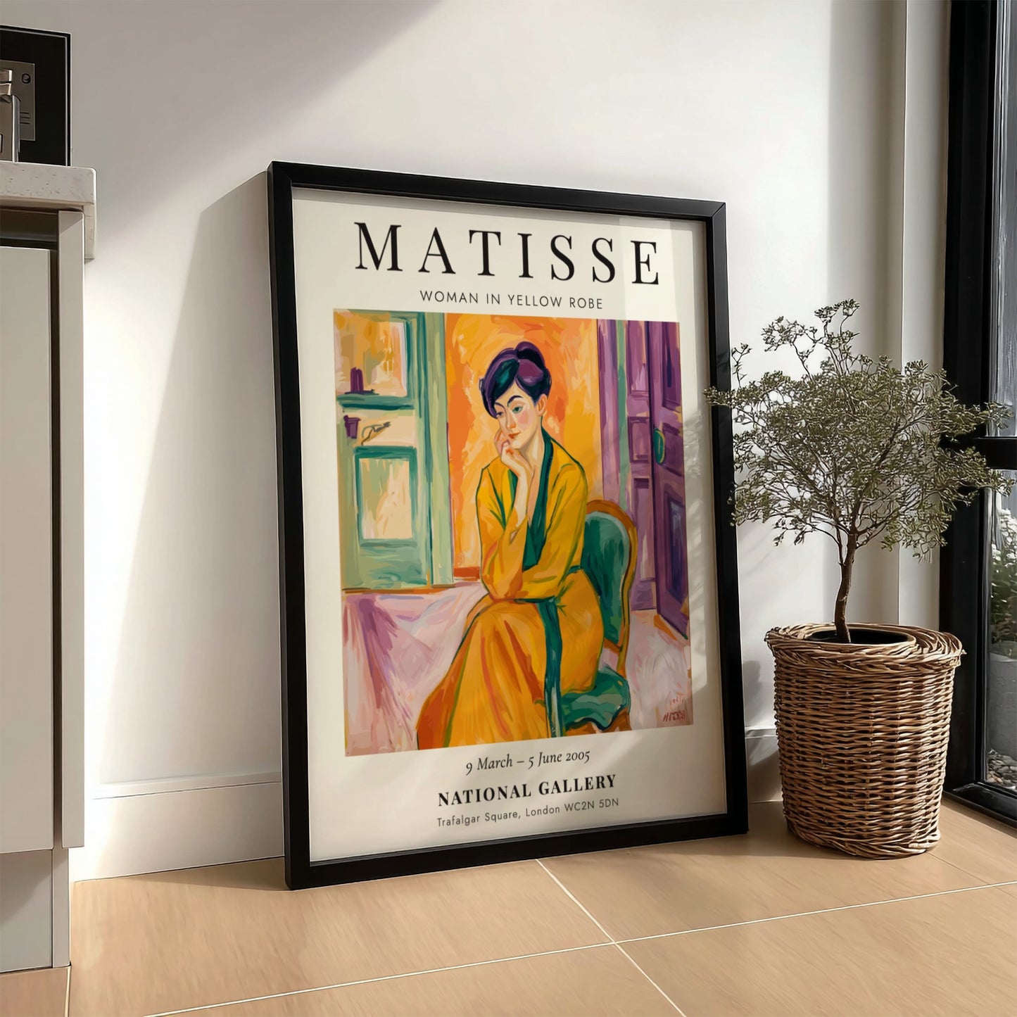 Henri Matisse poster featuring Woman in Yellow Robe, vibrant colors and modernist style.