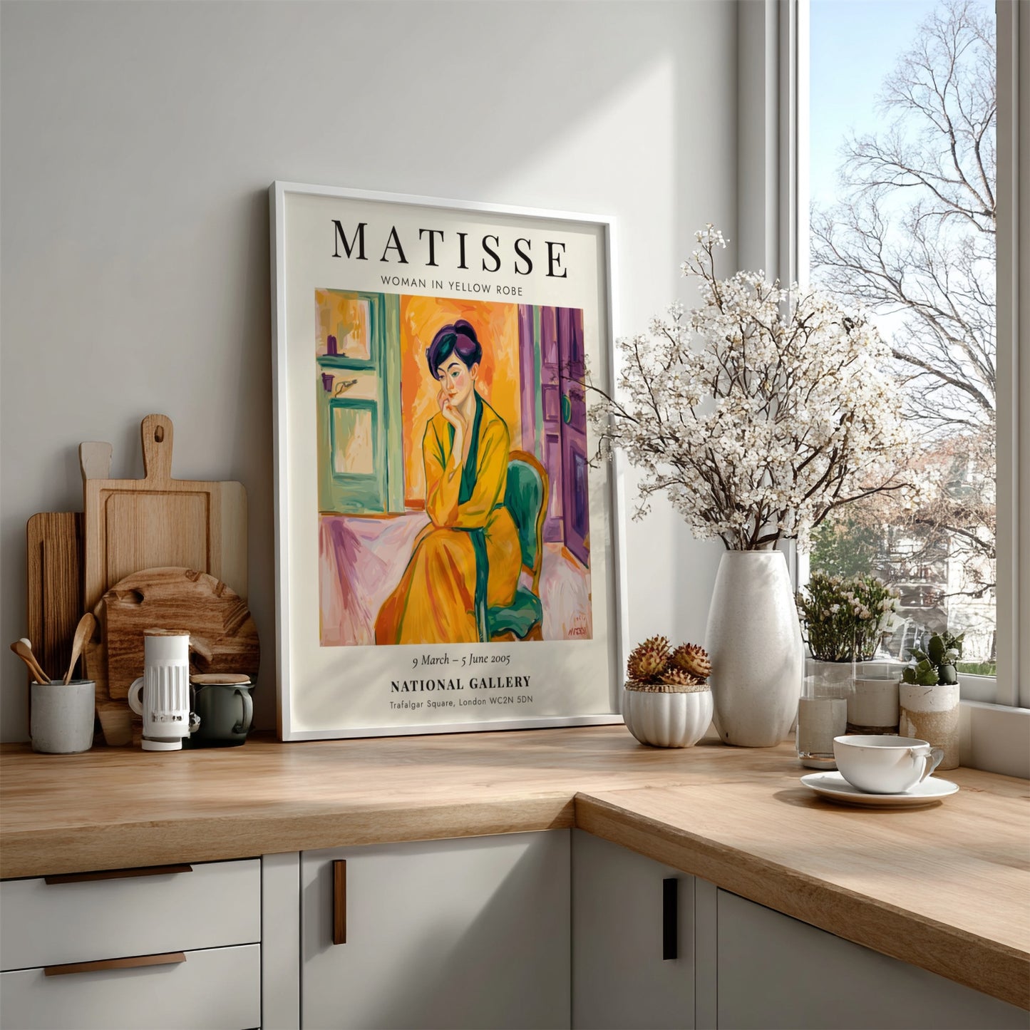 Henri Matisse poster featuring Woman in Yellow Robe, vibrant colors and modernist style.