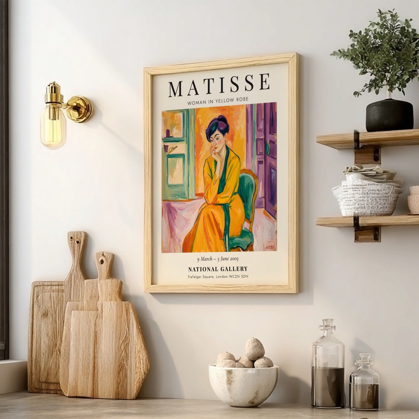 Henri Matisse poster featuring Woman in Yellow Robe, vibrant colors and modernist style.