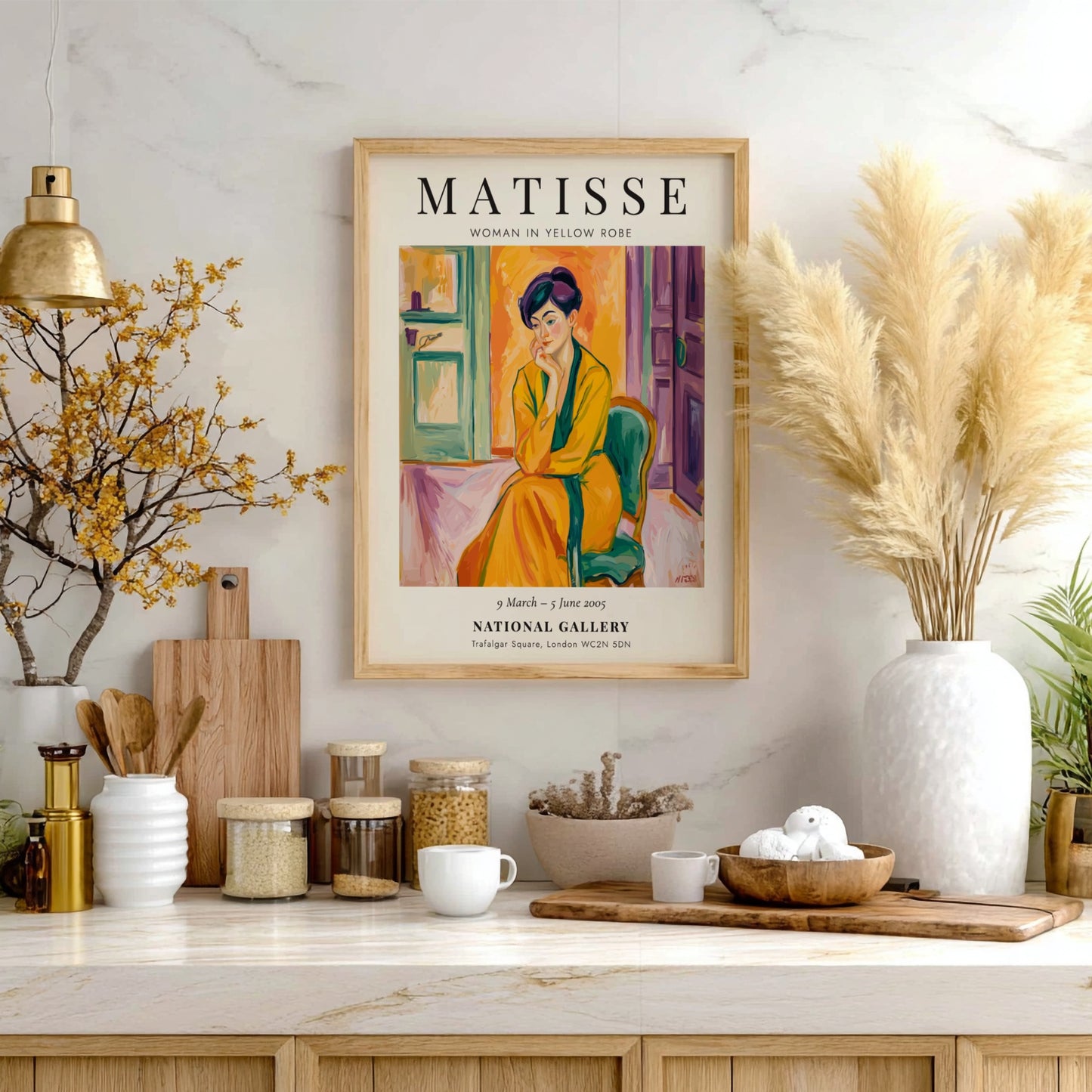 Henri Matisse poster featuring Woman in Yellow Robe, vibrant colors and modernist style.